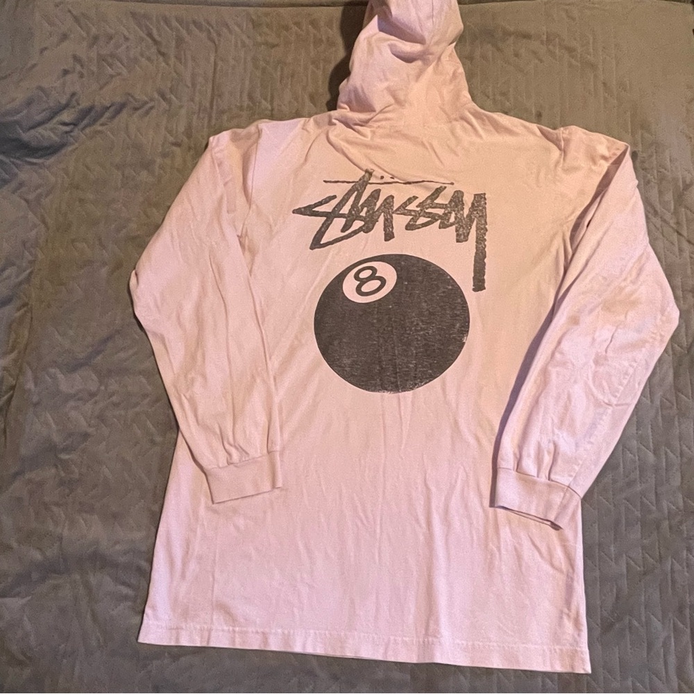 Stussy hoodie eight ball 🎱 print mens large pre-owned condition pink